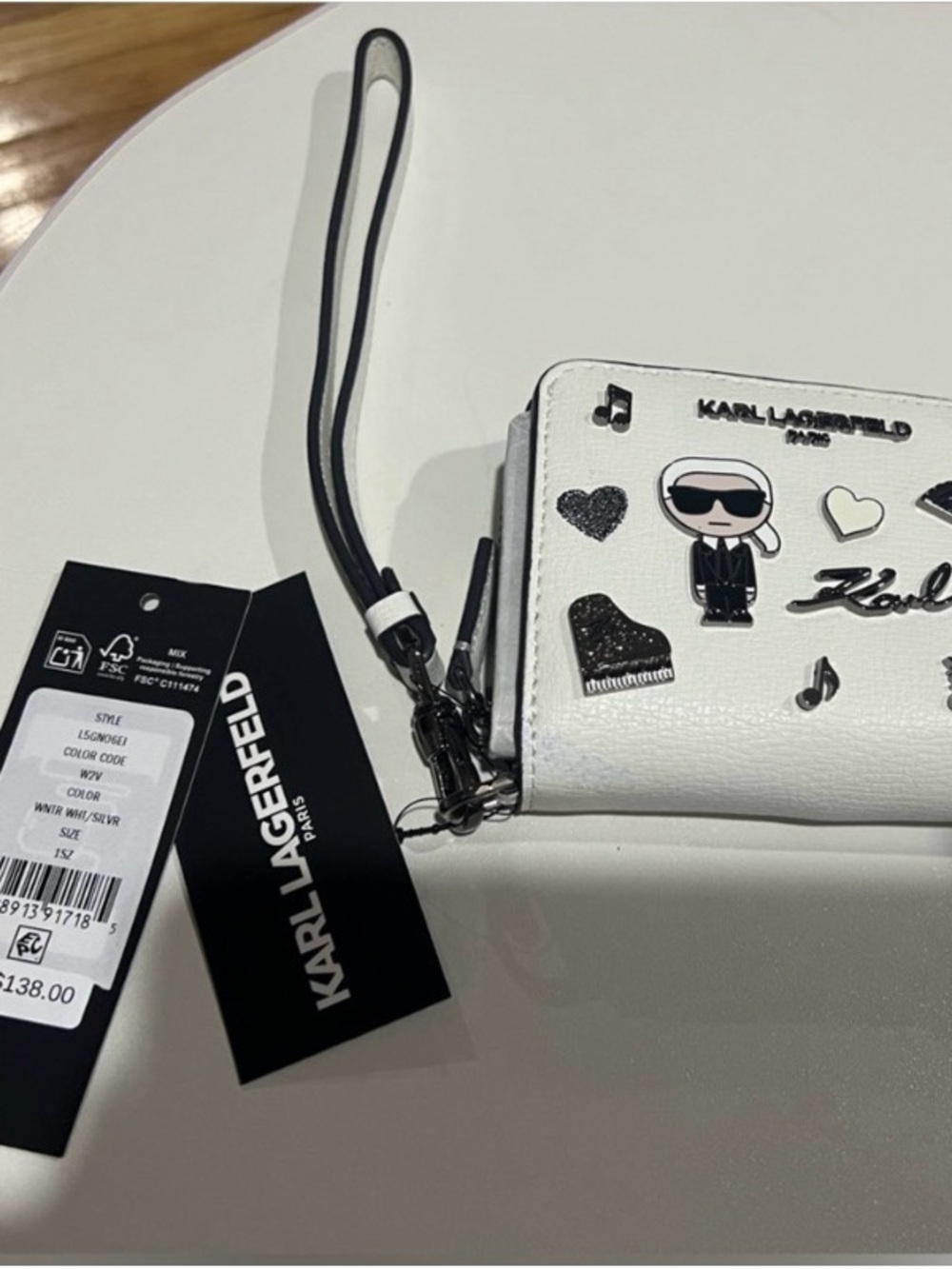 Karl Lagerfeld White Studded Charm Wristlet Card Holder